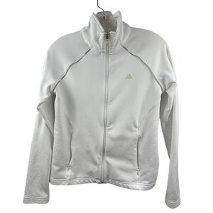 Adidas Women's White Full Zip Track Jacket Casual Long Sleeve- medium equivalent